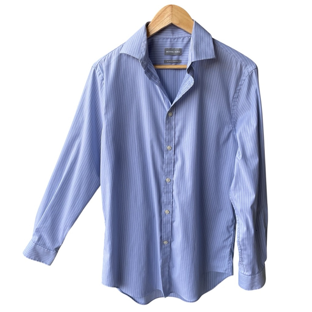 michael kors Shirt Top Slim Fit Button Up Blue Stripes Preppy Business consign M